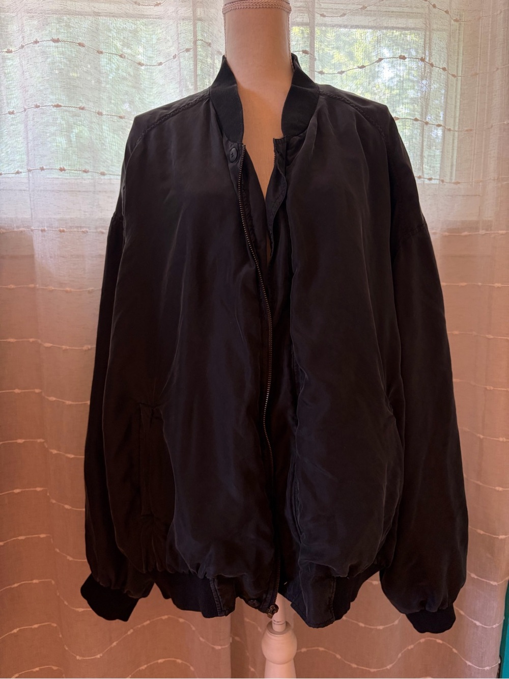 Vintage Natural Issue by Feldini Black 100% Silk Bomber Jacket 4X